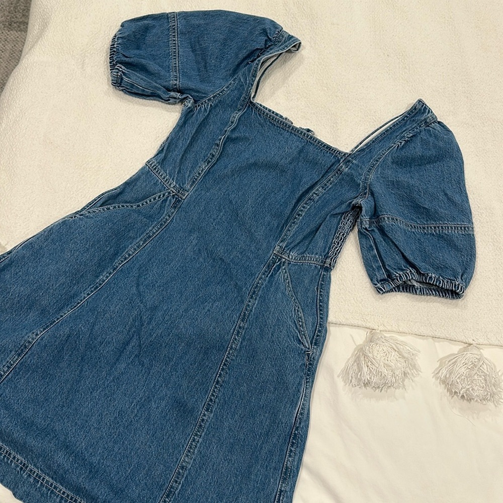 Madewell Blue Denim Mini Dress with Puff Sleeves